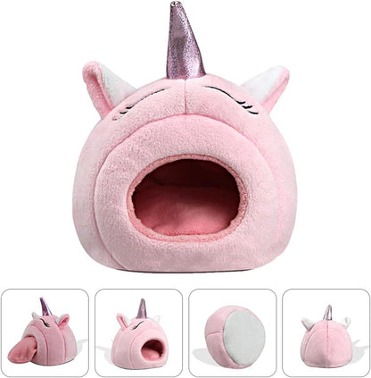 Hamster Cave Bed Hideout Nest Unicorn Shape Warm Plush House Cage Hut for Rat Hedgehog Chinchilla Guinea Pig（ Style）