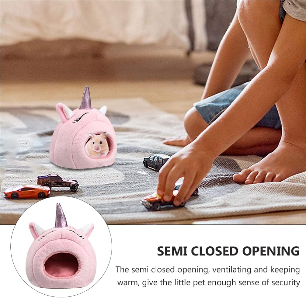 Hamster Cave Bed Hideout Nest Unicorn Shape Warm Plush House Cage Hut for Rat Hedgehog Chinchilla Guinea Pig（ Style）