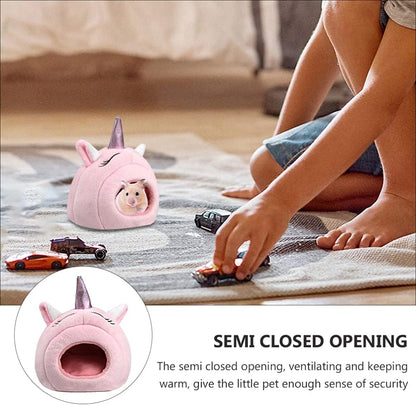 Hamster Cave Bed Hideout Nest Unicorn Shape Warm Plush House Cage Hut for Rat Hedgehog Chinchilla Guinea Pig（ Style）