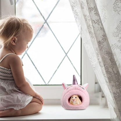 Hamster Cave Bed Hideout Nest Unicorn Shape Warm Plush House Cage Hut for Rat Hedgehog Chinchilla Guinea Pig（ Style）