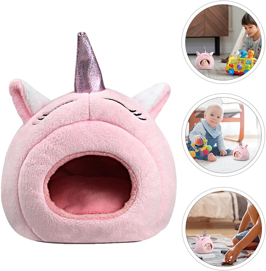 Hamster Cave Bed Hideout Nest Unicorn Shape Warm Plush House Cage Hut for Rat Hedgehog Chinchilla Guinea Pig（ Style）