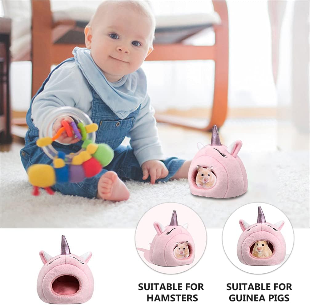 Hamster Cave Bed Hideout Nest Unicorn Shape Warm Plush House Cage Hut for Rat Hedgehog Chinchilla Guinea Pig（ Style）