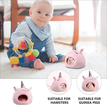 Hamster Cave Bed Hideout Nest Unicorn Shape Warm Plush House Cage Hut for Rat Hedgehog Chinchilla Guinea Pig（ Style）
