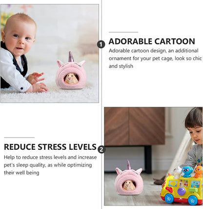 Hamster Cave Bed Hideout Nest Unicorn Shape Warm Plush House Cage Hut for Rat Hedgehog Chinchilla Guinea Pig（ Style）