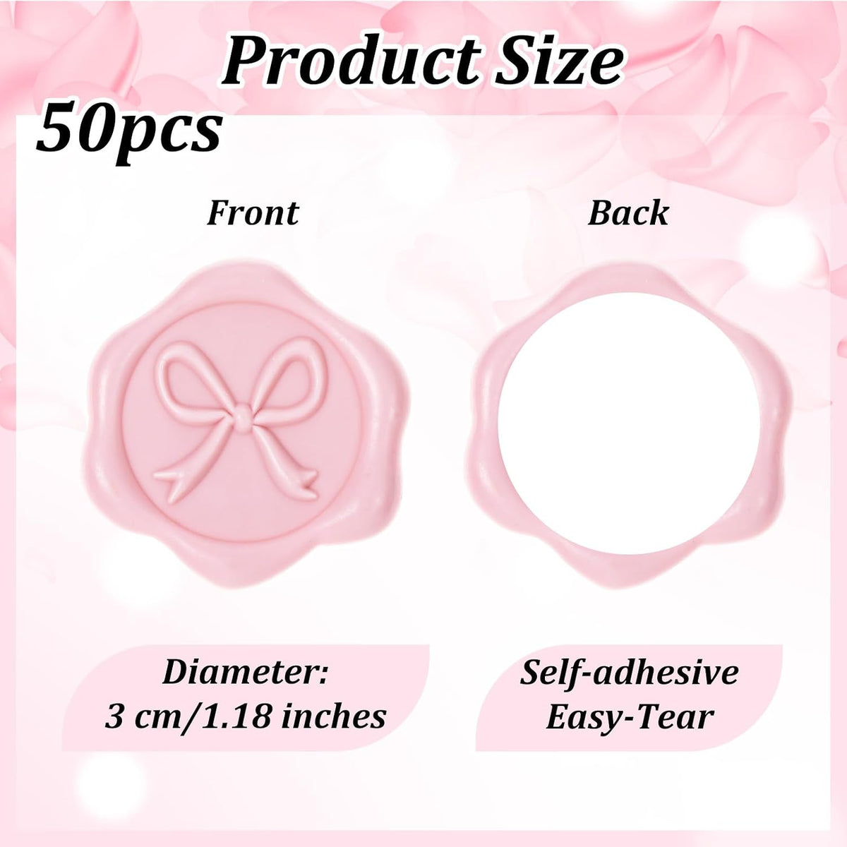 50 Pcs Bow Wax Seal Stickers Envelope Wax Stickers for Wedding, Pink