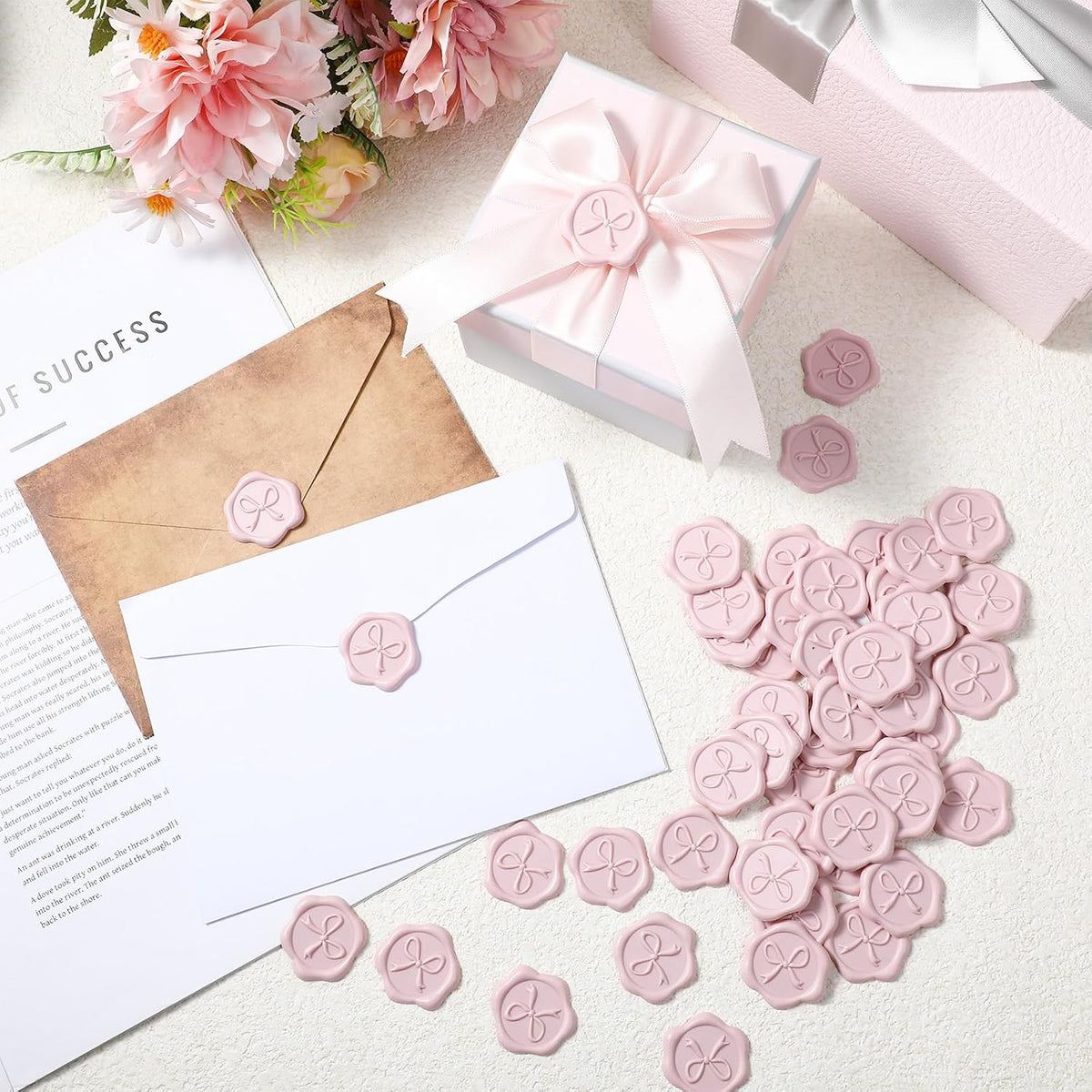 50 Pcs Bow Wax Seal Stickers Envelope Wax Stickers for Wedding, Pink