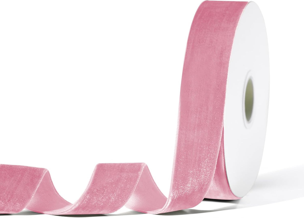 Pink Velvet Ribbon for Gift Wrapping, Trimming Ribbon for Christmas DIY Craft Wedding Floral Holiday Valentine's Day Decoration Choker Hair Bow Hat Wreath Making, 1" x 10 Yards