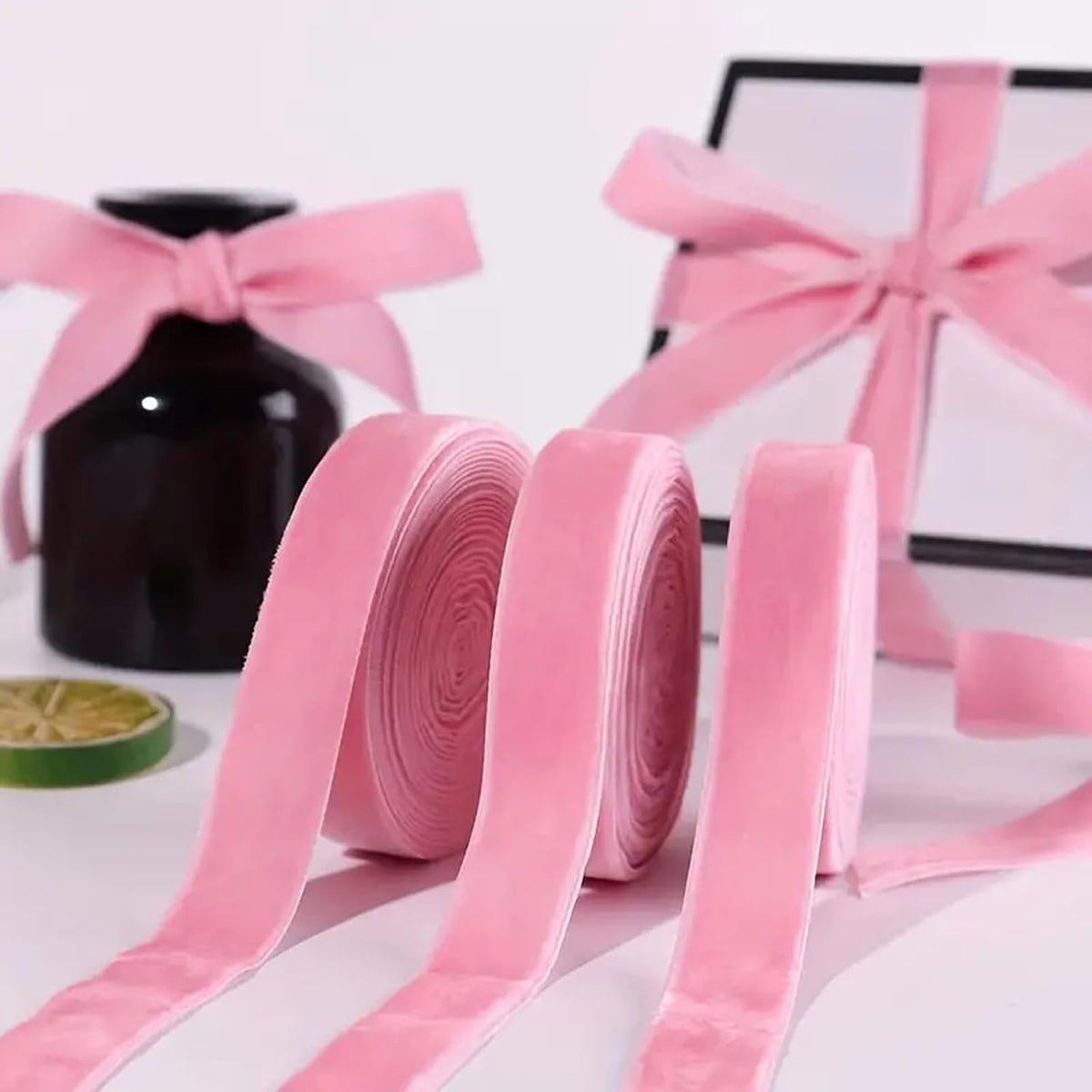 Pink Velvet Ribbon for Gift Wrapping, Trimming Ribbon for Christmas DIY Craft Wedding Floral Holiday Valentine's Day Decoration Choker Hair Bow Hat Wreath Making, 1" x 10 Yards