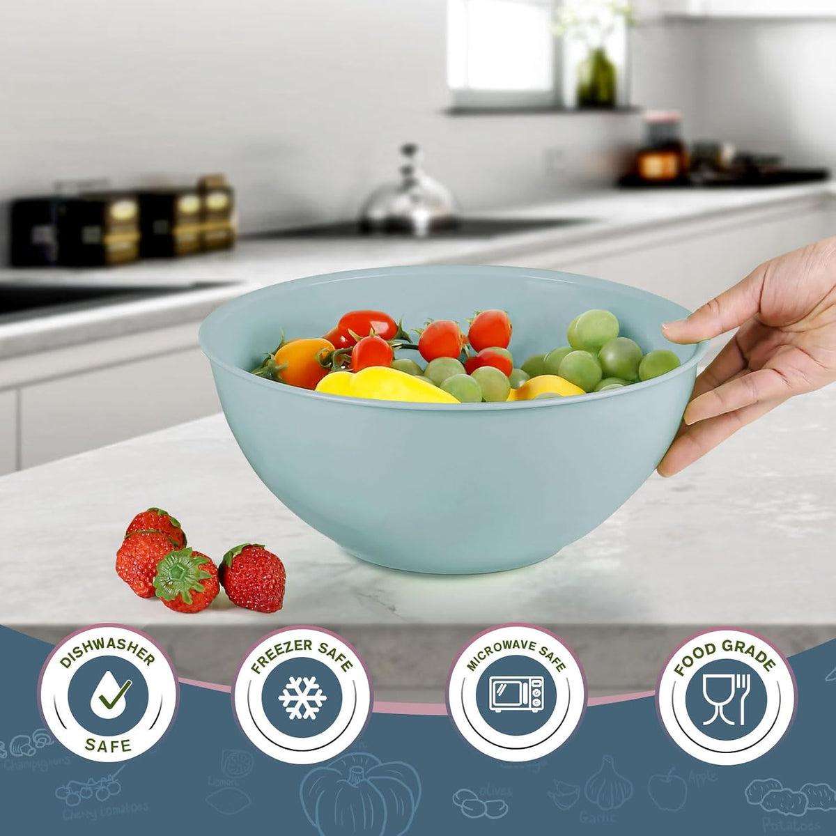 4-Piece Plastic Mixing Bowl Set, 113oz Lightweight Serving Bowls, Large Salad Bowls for Baking,Prepping, Cooking and Serving Food, Dishwasher & Microwave Safe