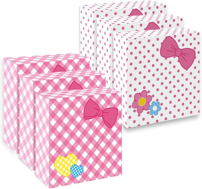 6Pcs Designed Gift Boxes With Lids,Bow Pattern Shirt Box, 12 * 12 * 4Inch Extra Large Pink and White Medium Clothes Gift Box for Valentine's Day Christmas Graduation Birthday Wedding