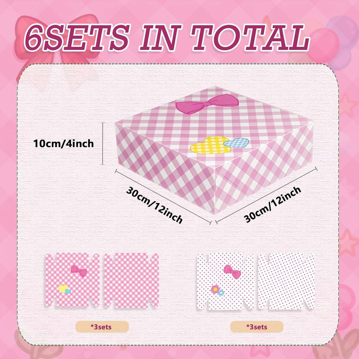 6Pcs Designed Gift Boxes With Lids,Bow Pattern Shirt Box, 12 * 12 * 4Inch Extra Large Pink and White Medium Clothes Gift Box for Valentine's Day Christmas Graduation Birthday Wedding