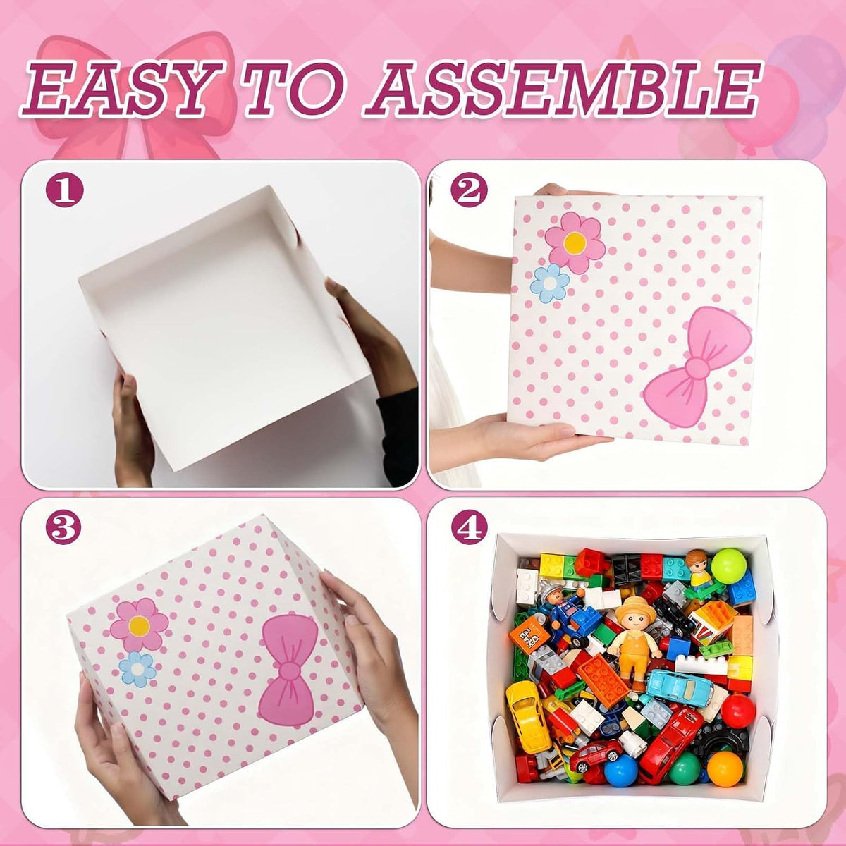 6Pcs Designed Gift Boxes With Lids,Bow Pattern Shirt Box, 12 * 12 * 4Inch Extra Large Pink and White Medium Clothes Gift Box for Valentine's Day Christmas Graduation Birthday Wedding