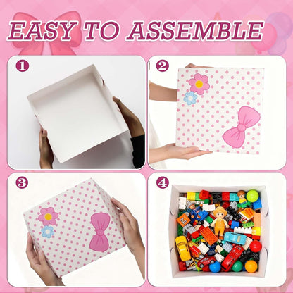 6Pcs Designed Gift Boxes With Lids,Bow Pattern Shirt Box, 12 * 12 * 4Inch Extra Large Pink and White Medium Clothes Gift Box for Valentine's Day Christmas Graduation Birthday Wedding
