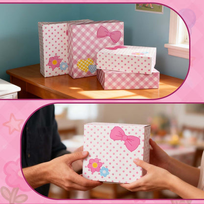 6Pcs Designed Gift Boxes With Lids,Bow Pattern Shirt Box, 12 * 12 * 4Inch Extra Large Pink and White Medium Clothes Gift Box for Valentine's Day Christmas Graduation Birthday Wedding