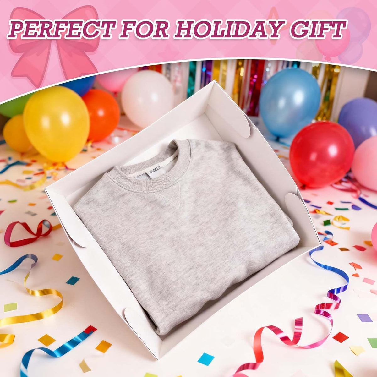 6Pcs Designed Gift Boxes With Lids,Bow Pattern Shirt Box, 12 * 12 * 4Inch Extra Large Pink and White Medium Clothes Gift Box for Valentine's Day Christmas Graduation Birthday Wedding