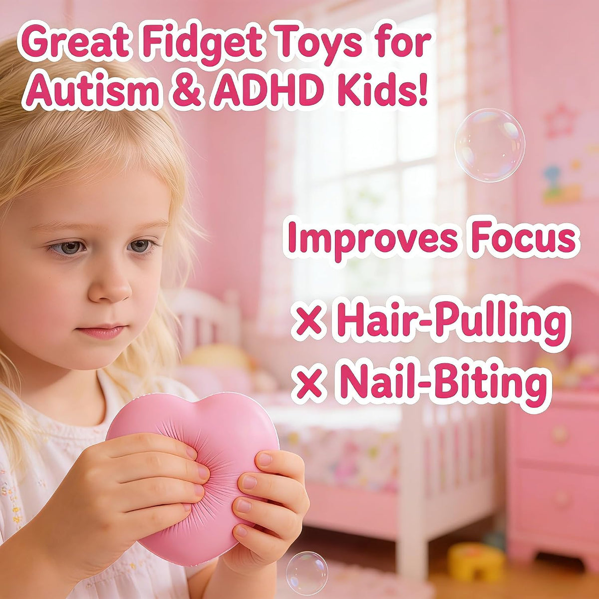 Squishy Fidget Toys for Girls, Pink Heart Slow-Rising Stress Relief Sensory Toy for Focus & Calming, Fine Motor Skills, Autism & ADHD Support
