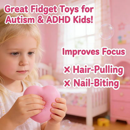 Squishy Fidget Toys for Girls, Pink Heart Slow-Rising Stress Relief Sensory Toy for Focus & Calming, Fine Motor Skills, Autism & ADHD Support