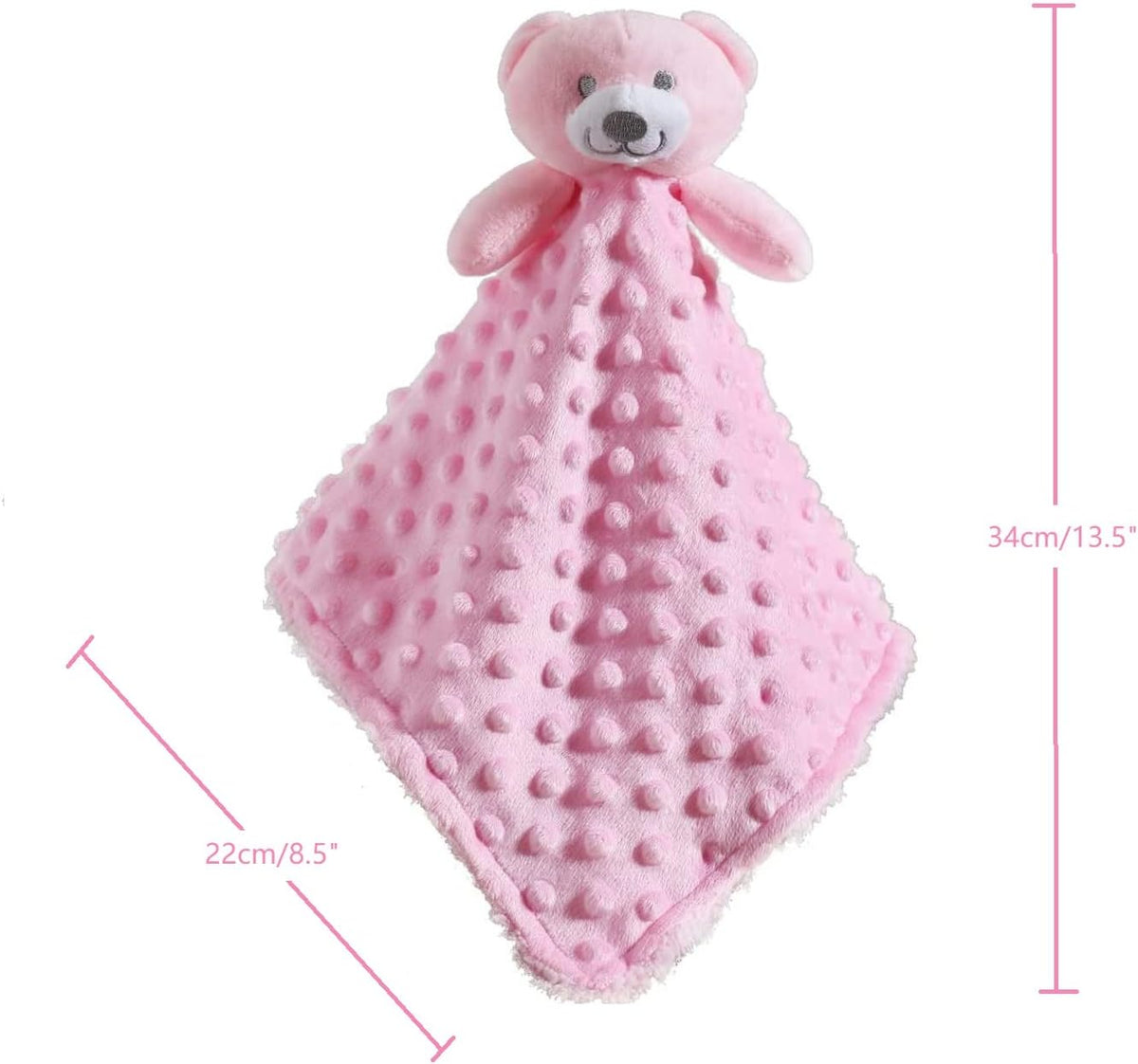 Baby Comforting Security Blanket Lovey for Newborn Baby Girls Infants, Minky Dot Front + Sherpa Backing with Animal Face (Pink Bear)