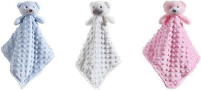 Baby Comforting Security Blanket Lovey for Newborn Baby Girls Infants, Minky Dot Front + Sherpa Backing with Animal Face (Pink Bear)