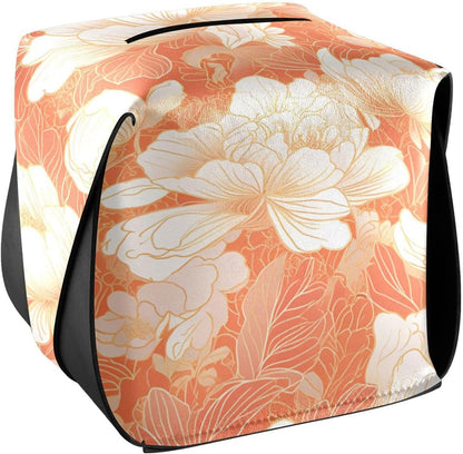 Leather Tissue Holder Hanging Napkin Holder Sun Visor with Adjustable Straps & Zipper Reusable auto Tissue Dispenser Chinese Style Floral Peach Gold