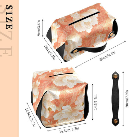 Leather Tissue Holder Hanging Napkin Holder Sun Visor with Adjustable Straps & Zipper Reusable auto Tissue Dispenser Chinese Style Floral Peach Gold