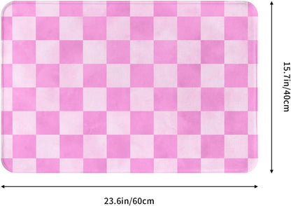 Pink Checker Print Bathroom Rugs, Machine Washable Bath Mats Shower Rug for Bathroom, Non Slip Absorbent Bath Mat Rugs 16x24 Inches