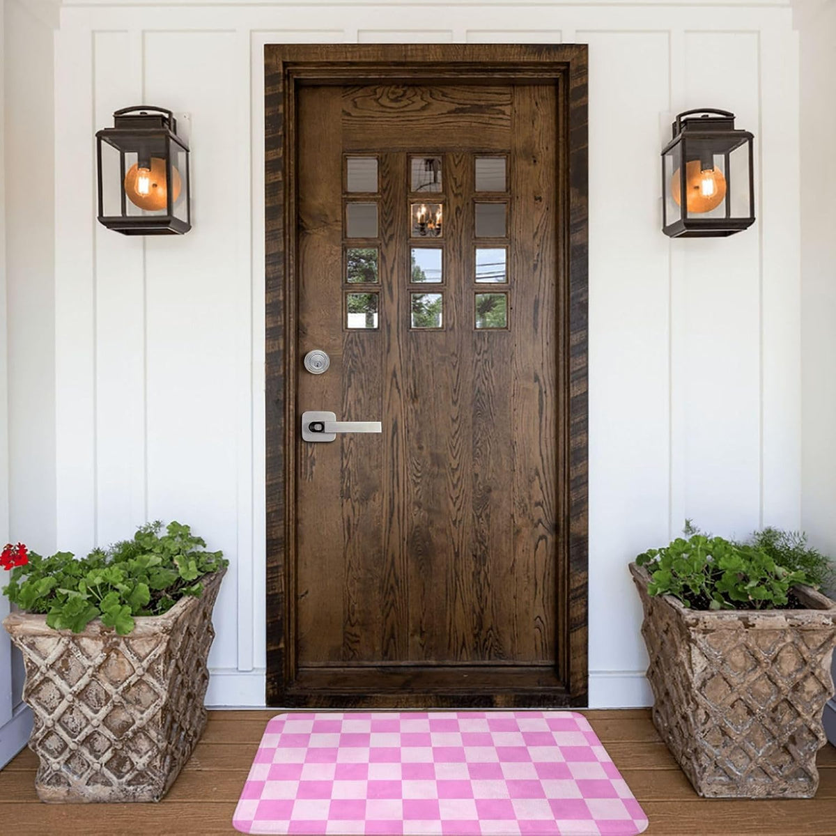 Pink Checker Print Bathroom Rugs, Machine Washable Bath Mats Shower Rug for Bathroom, Non Slip Absorbent Bath Mat Rugs 16x24 Inches
