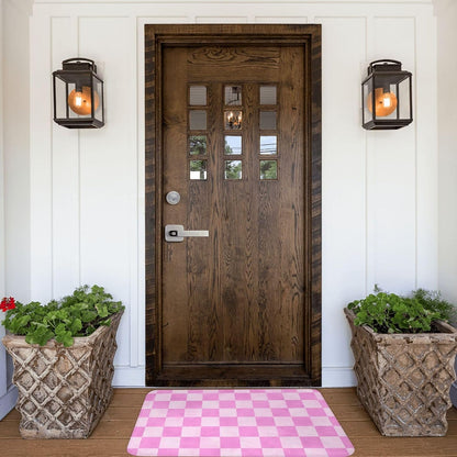 Pink Checker Print Bathroom Rugs, Machine Washable Bath Mats Shower Rug for Bathroom, Non Slip Absorbent Bath Mat Rugs 16x24 Inches