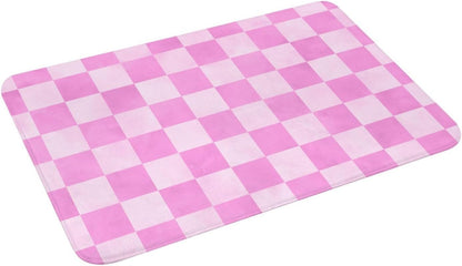 Pink Checker Print Bathroom Rugs, Machine Washable Bath Mats Shower Rug for Bathroom, Non Slip Absorbent Bath Mat Rugs 16x24 Inches