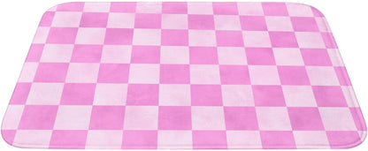 Pink Checker Print Bathroom Rugs, Machine Washable Bath Mats Shower Rug for Bathroom, Non Slip Absorbent Bath Mat Rugs 16x24 Inches