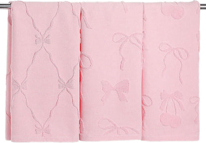 3 Pack Pink Bow Hand Towels Coquette Bow Bathroom Decor Dish Towels 100% Cotton Soft Absorbent Decorative Jacquard Weave Gifts for Kitchen Bathroom Decor, 29.5 x 13.7 Inch