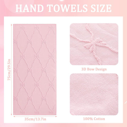 3 Pack Pink Bow Hand Towels Coquette Bow Bathroom Decor Dish Towels 100% Cotton Soft Absorbent Decorative Jacquard Weave Gifts for Kitchen Bathroom Decor, 29.5 x 13.7 Inch