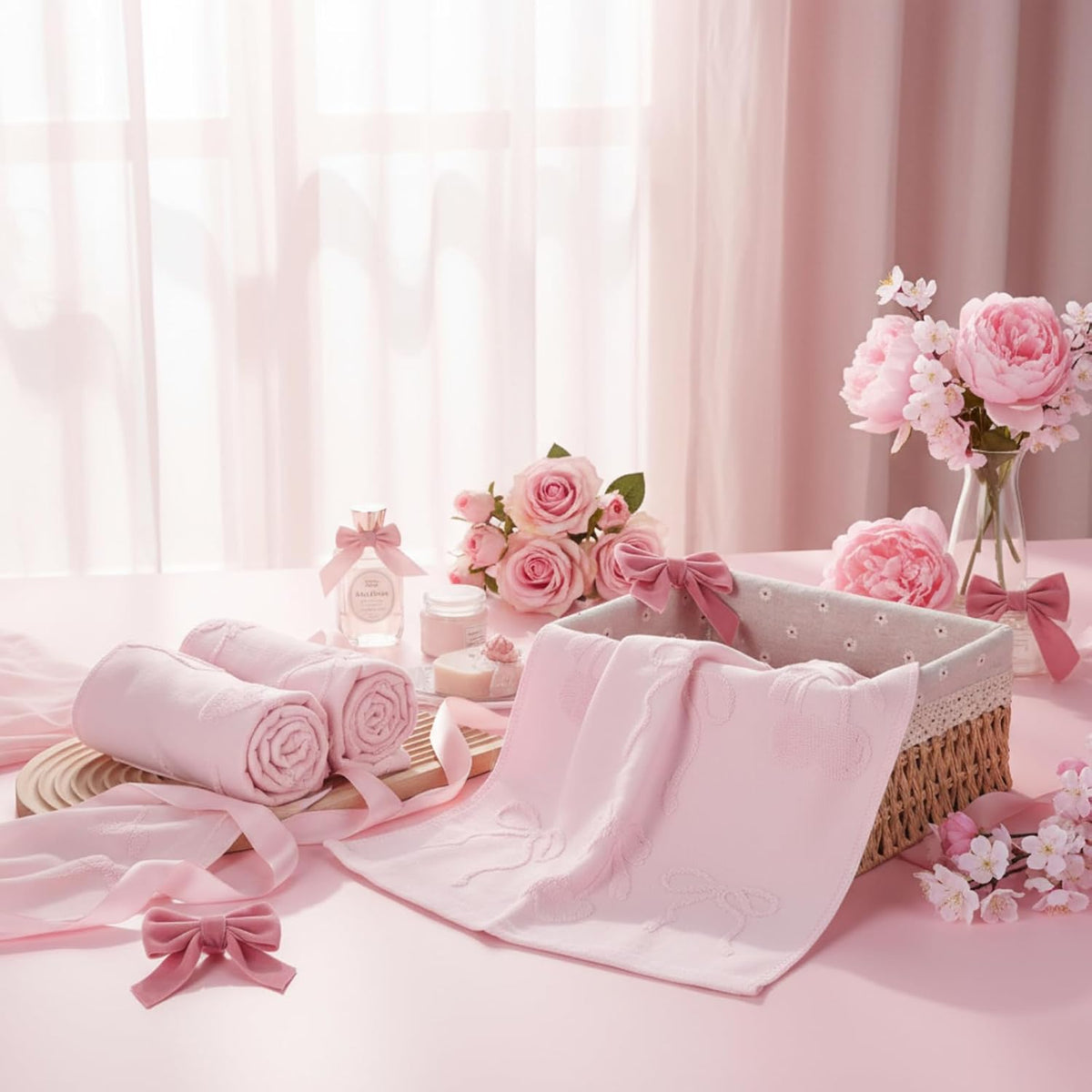 3 Pack Pink Bow Hand Towels Coquette Bow Bathroom Decor Dish Towels 100% Cotton Soft Absorbent Decorative Jacquard Weave Gifts for Kitchen Bathroom Decor, 29.5 x 13.7 Inch
