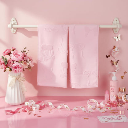 3 Pack Pink Bow Hand Towels Coquette Bow Bathroom Decor Dish Towels 100% Cotton Soft Absorbent Decorative Jacquard Weave Gifts for Kitchen Bathroom Decor, 29.5 x 13.7 Inch