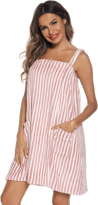Women Bath Wrap Towel for Womens Shower with Pocket Adjustable Spa Robe & Facial Headband