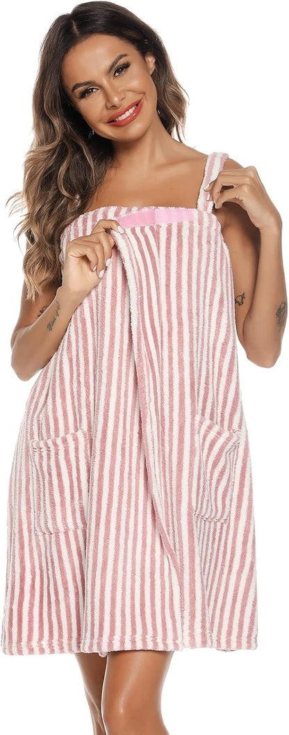 Women Bath Wrap Towel for Womens Shower with Pocket Adjustable Spa Robe & Facial Headband