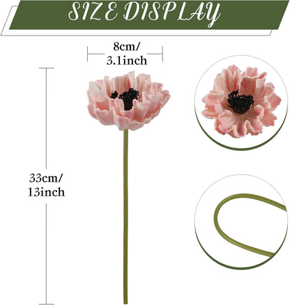 Light Pink Poppies Flowers Artificial 10PCS Real Touch Faux Poppy Flowers Realistic Fake Poppies for Veterans Day Floral Centerpieces, Tables, Wedding Decorations, Reception (Light Pink)