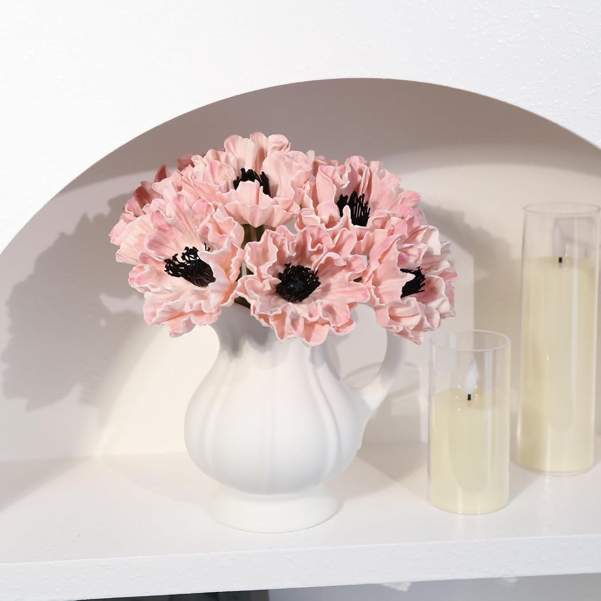 Light Pink Poppies Flowers Artificial 10PCS Real Touch Faux Poppy Flowers Realistic Fake Poppies for Veterans Day Floral Centerpieces, Tables, Wedding Decorations, Reception (Light Pink)