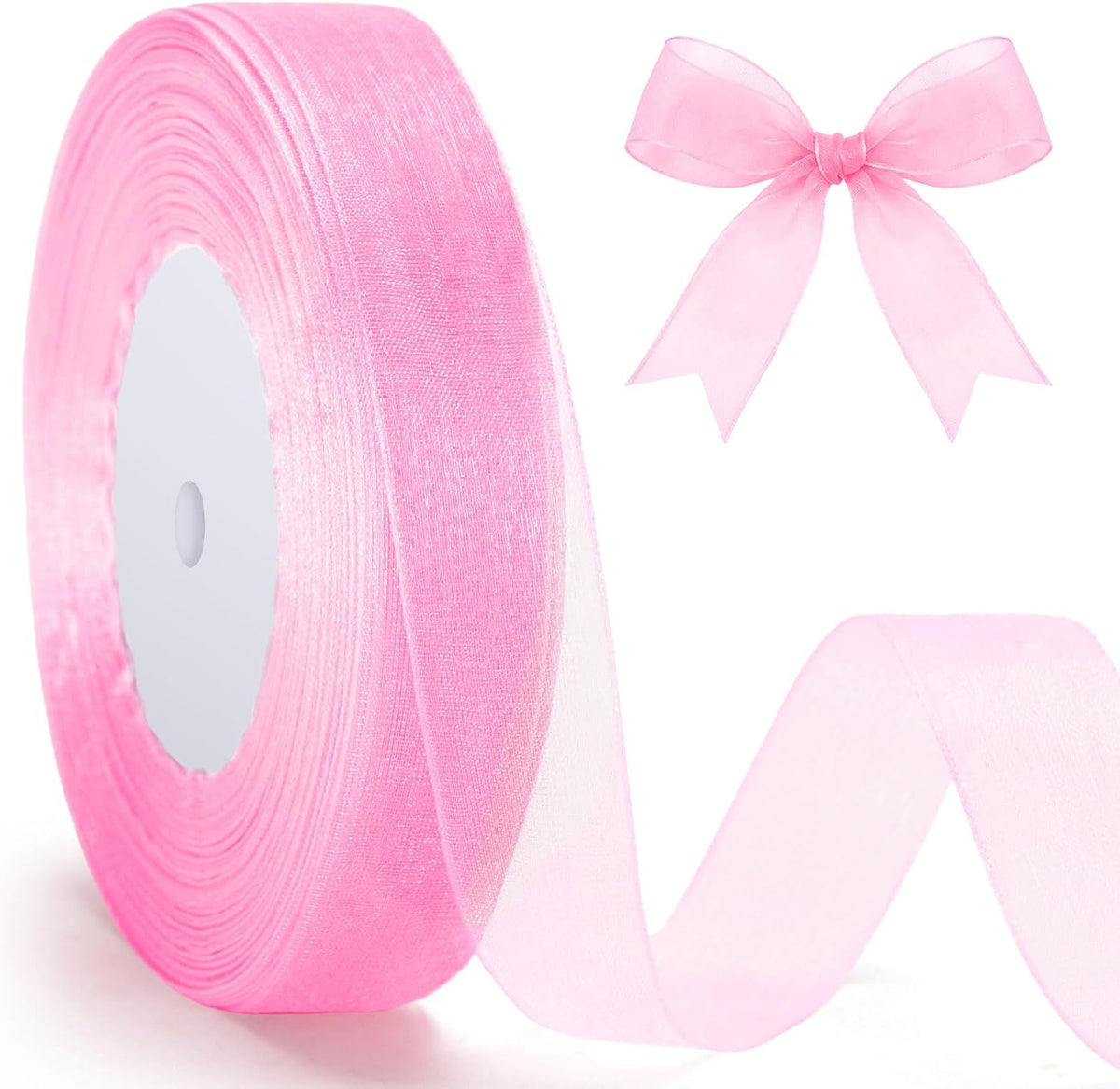 3/4 inch Pink Ribbon for Gift Wrapping, 50Yds Sheer Organza Ribbon