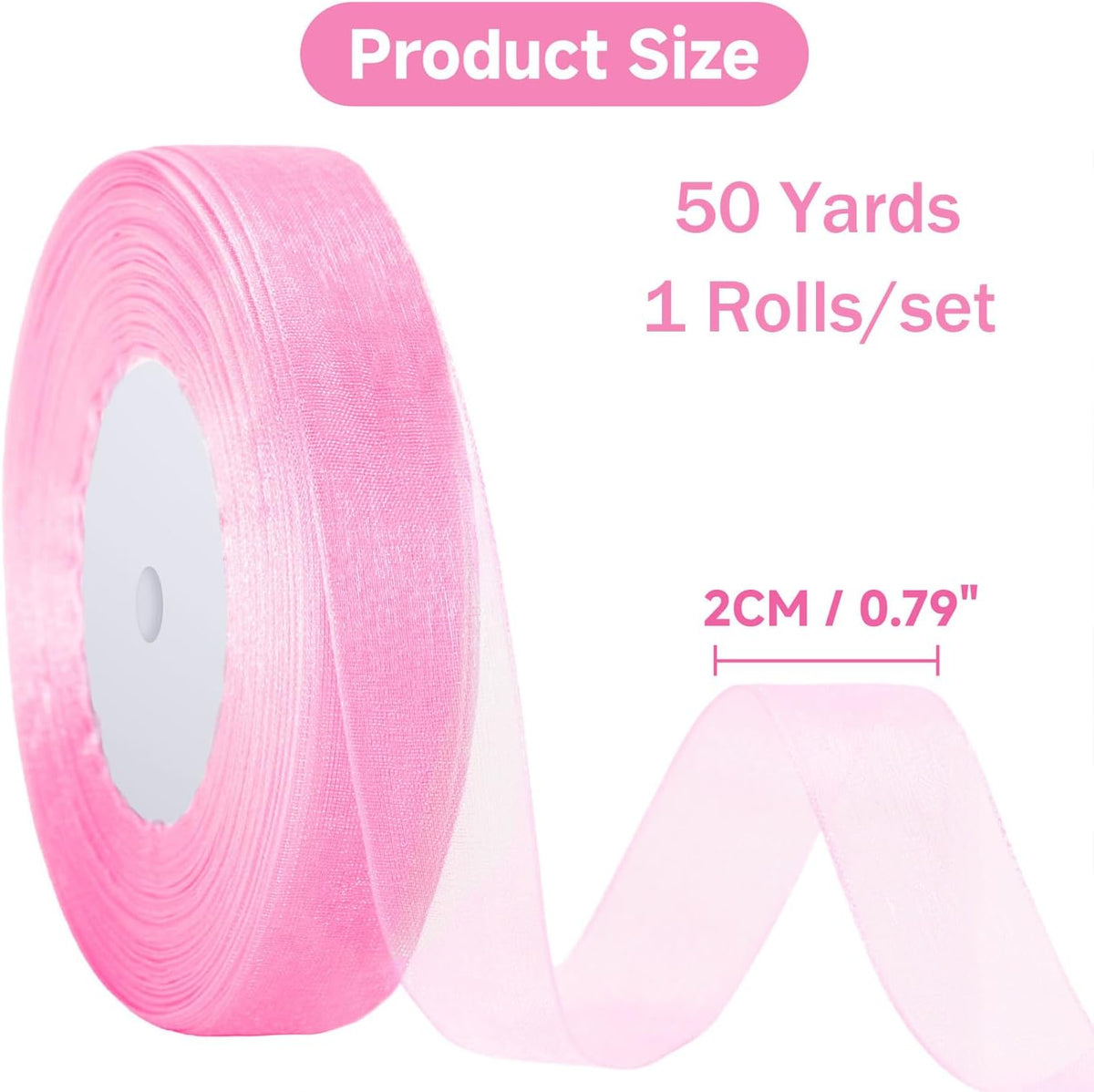 3/4 inch Pink Ribbon for Gift Wrapping, 50Yds Sheer Organza Ribbon