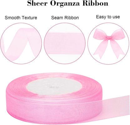 3/4 inch Pink Ribbon for Gift Wrapping, 50Yds Sheer Organza Ribbon