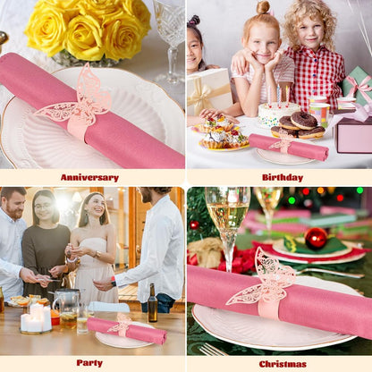 100 Pcs Napkin Rings Laser Cut Butterfly Shape Foil Paper Napkin Holder for Weddings Party Serviette Table Decoration Restaurant (Pink)