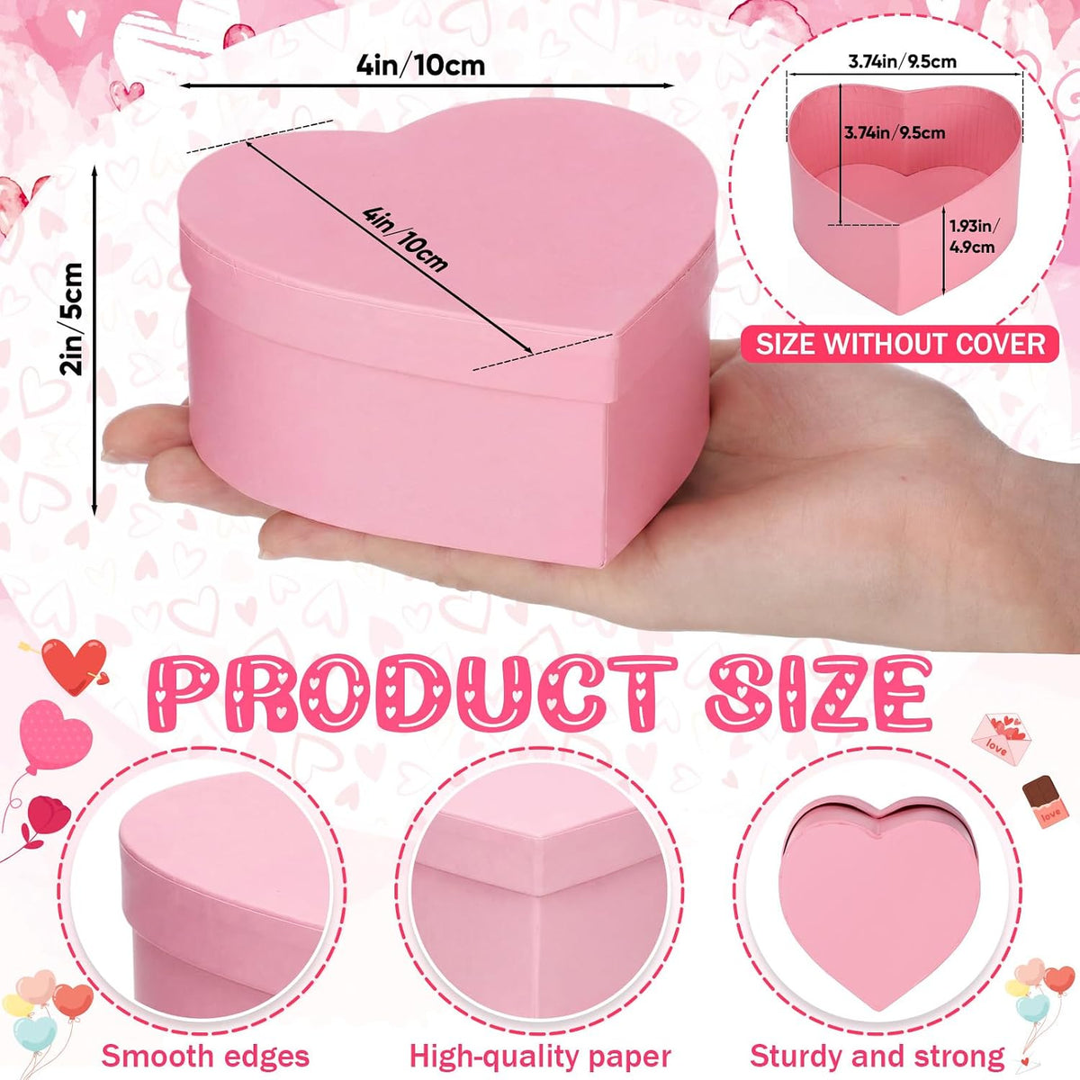 12 Pcs Small Heart Shaped Boxes - 4 x 2 Inch Wedding Nesting Gift Boxes with Lids, Heart Paper Decorative for Wedding Bridal Shower Gift Wrapping Party Decor(Pink)