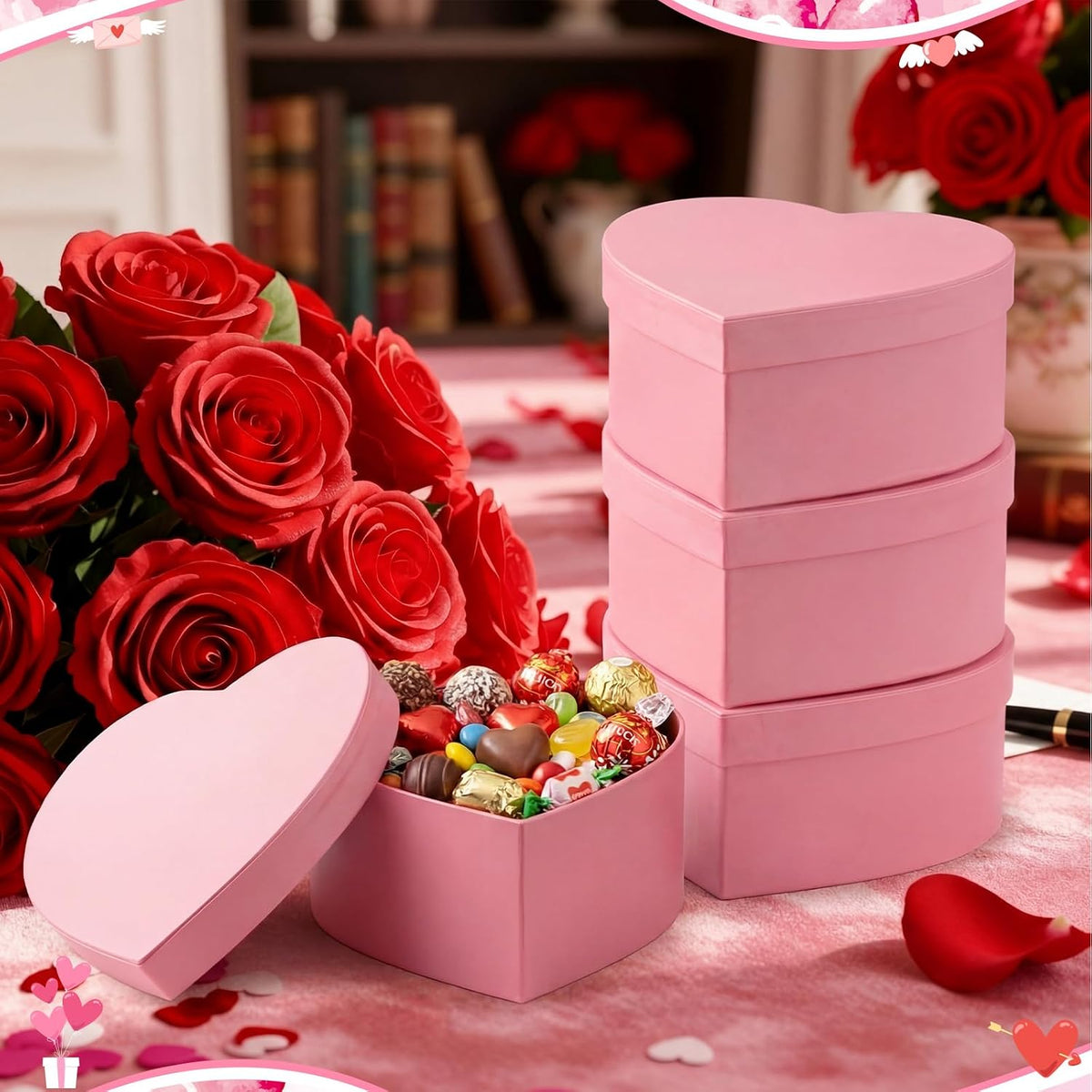 12 Pcs Small Heart Shaped Boxes - 4 x 2 Inch Wedding Nesting Gift Boxes with Lids, Heart Paper Decorative for Wedding Bridal Shower Gift Wrapping Party Decor(Pink)