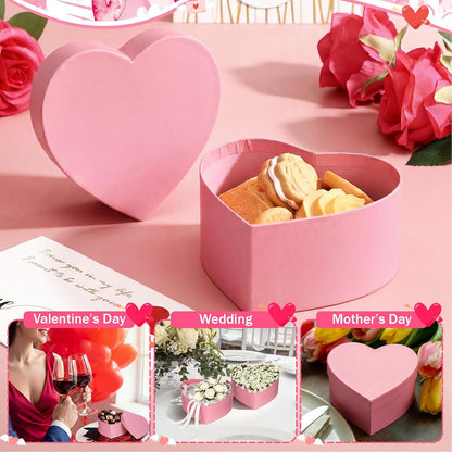 12 Pcs Small Heart Shaped Boxes - 4 x 2 Inch Wedding Nesting Gift Boxes with Lids, Heart Paper Decorative for Wedding Bridal Shower Gift Wrapping Party Decor(Pink)