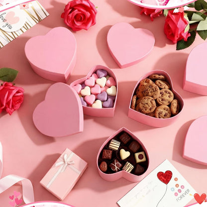 12 Pcs Small Heart Shaped Boxes - 4 x 2 Inch Wedding Nesting Gift Boxes with Lids, Heart Paper Decorative for Wedding Bridal Shower Gift Wrapping Party Decor(Pink)