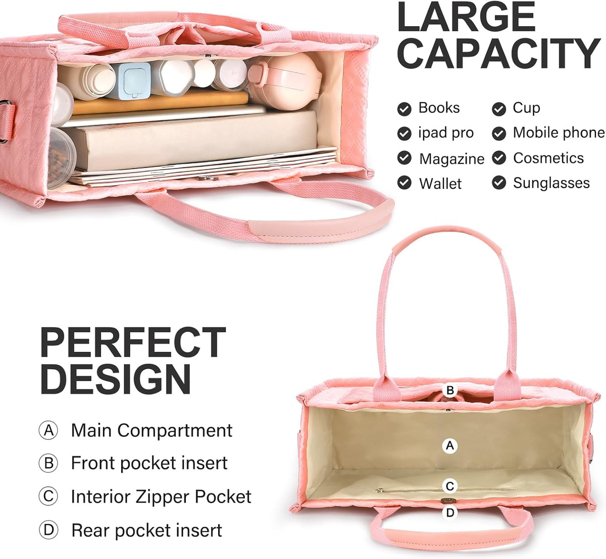 Tote Bag for Women with Pockets Compartments, Crossbody Bag Nylon Tote Shoulder Handbags Casual Work Bags Everything Tote Bag