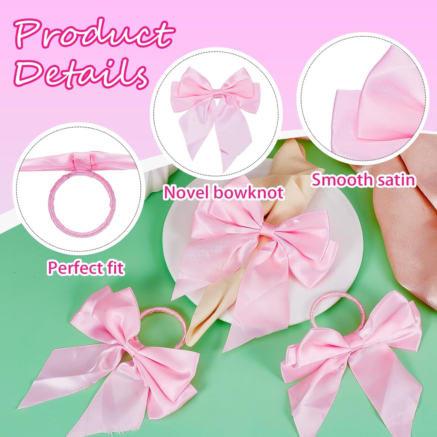 NICENEEDED 10 PCS Bow Napkin Ring Set, 4.02 X 4.53 Inch Pink Bowknot Dinner Table Ring, Chic Satin Napkin Buckle for Coquette Party Bachelorette Bridal