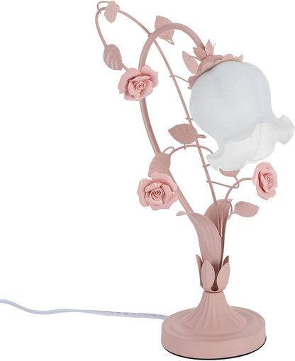 Pink Flower Pink Light Bedside Vintage Lamp Table Lamp, Glass Rose Bedroom Lamp for Bedroom Home Weddings Parties Patio Indoor (Bulb Not Included)
