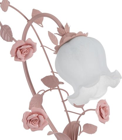 Pink Flower Pink Light Bedside Vintage Lamp Table Lamp, Glass Rose Bedroom Lamp for Bedroom Home Weddings Parties Patio Indoor (Bulb Not Included)